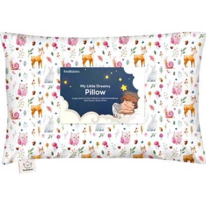 Picture of Toddler Pillow with Pillowcase - 13x18 My Little Dreamy Kids Travel Bed Pillows for Sleeping, Organic Cotton Small Pillowcase, Soft & Breathable, Machine Washable, Toddlers 2-5 Years Old (Forest)