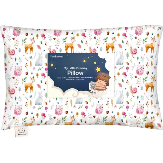Picture of Toddler Pillow with Pillowcase - 13x18 My Little Dreamy Kids Travel Bed Pillows for Sleeping, Organic Cotton Small Pillowcase, Soft & Breathable, Machine Washable, Toddlers 2-5 Years Old (Forest)