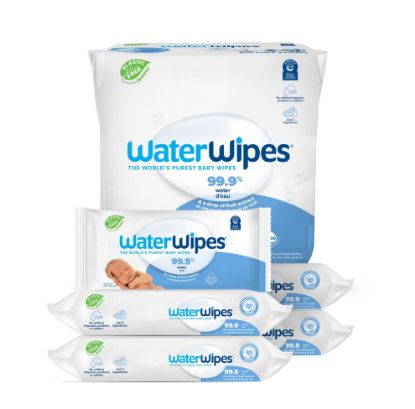 Picture of WaterWipes Plastic-Free Original Baby Wipes, 99.9% Water Based Wipes, Unscented & Hypoallergenic for Sensitive Skin, 300 Count (5 packs)