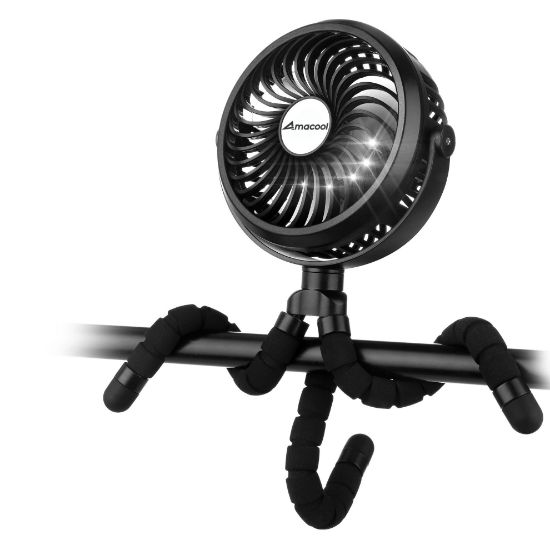 Picture of AMACOOL Battery Operated Stroller Fan Flexible Tripod Clip On Fan with 3 Speeds and Rotatable Handheld Personal Fans for Car Seat Crib Bike Treadmill (Black)