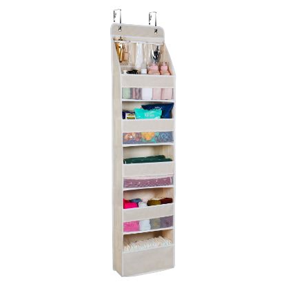 Picture of Univivi 6-Shelf Over Door Hanging Organizer Fabric Door Storage with 5 Large Pockets and 3 Small PVC Pockets Wall Mount Hanging Storage Organizers (Beige)…