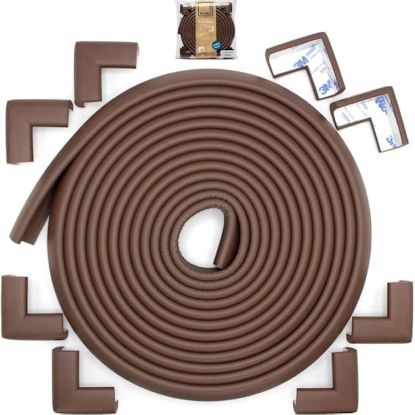 Picture of Roving Cove Slim-Fit Corner Edge Protector for Baby Proofing (Small 18ft Edge 8 Corners), Furniture Safety Bumper Guard, Soft NBR Rubber Foam, 3M Adhesive, Coffee Brown