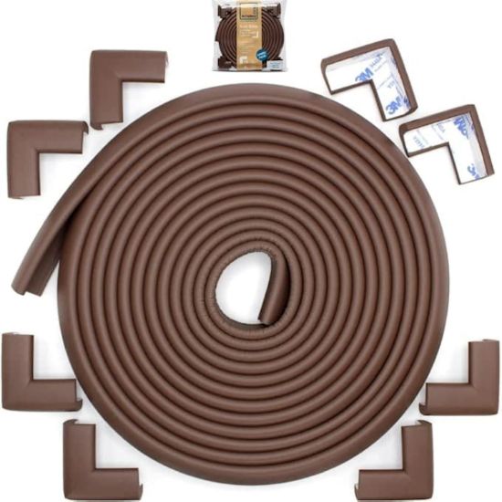 Picture of Roving Cove Slim-Fit Corner Edge Protector for Baby Proofing (Small 18ft Edge 8 Corners), Furniture Safety Bumper Guard, Soft NBR Rubber Foam, 3M Adhesive, Coffee Brown