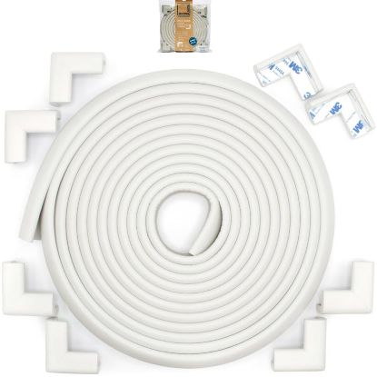Picture of Roving Cove Slim-Fit Corner Edge Protector for Baby Proofing (Small 18ft Edge 8 Corners), Furniture Safety Bumper Guard, Soft NBR Rubber Foam, 3M Adhesive, Oyster White (Off White)