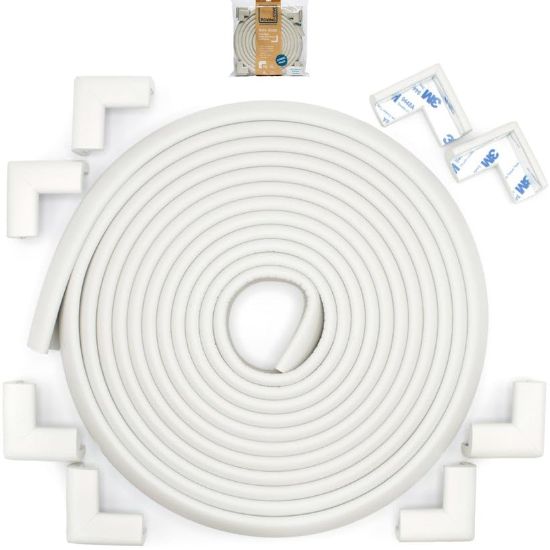 Picture of Roving Cove Slim-Fit Corner Edge Protector for Baby Proofing (Small 18ft Edge 8 Corners), Furniture Safety Bumper Guard, Soft NBR Rubber Foam, 3M Adhesive, Oyster White (Off White)