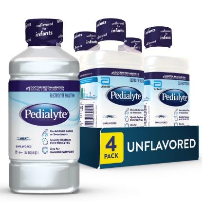 Picture of Pedialyte Electrolyte Drink, Hydration Drinks for Kids & Adults, Unflavored, 1 Liter, Pack of 4