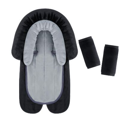 Picture of COOLBEBE New Babybody Support & Strap Covers Set for Newborn Infant Toddler- Extra Soft Stroller Cushion Pads Car Seat Insert, Perfect for Carseats, Strollers, Swings, Black