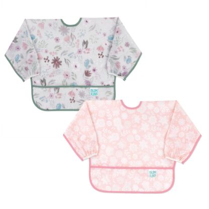 Picture of Bumkins Sleeved Bib for Girl or Boy, Baby and Toddler for 6-24 Mos, Essential Must Have for Eating, Feeding, Baby Led Weaning Supplies, Long Sleeve Mess Saving Food Catcher, 2-pk Floral and Lace