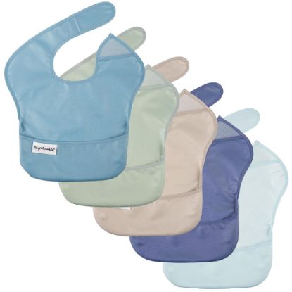 Picture of Tiny Twinkle Mess-Proof Baby Bib - Waterproof Bib for Baby Boy or Girl - Machine Washable - Adjustable Closure - PVC, BPA & Phthalate Free - Great for Travel - Baby Food Bibs (5 Pack, Boy Spring)