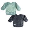 Picture of Tiny Twinkle Mess Proof Baby Bib |2 Pack Waterproof Smock Bib for Eating, Machine Washable Full Sleeve with Pocket (Sage Charcoal, Small 6-24 Months)