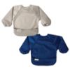 Picture of Tiny Twinkle Mess Proof Baby Bib |2 Pack Waterproof Smock Bib for Eating, Machine Washable Full Sleeve with Pocket (Grey Indigo, Small 6-24 Months)