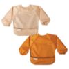 Picture of Tiny Twinkle Mess Proof Baby Bib |2 Pack Waterproof Smock Bib for Eating, Machine Washable Full Sleeve with Pocket (Sand Cinnamon, Small 6-24 Months)