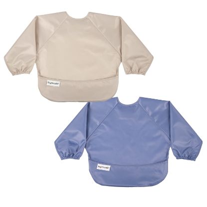 Picture of Tiny Twinkle Mess Proof Baby Bib |2 Pack Waterproof Smock Bib for Eating, Machine Washable Full Sleeve with Pocket (Periwinkle Putty, Small 6-24 Months)