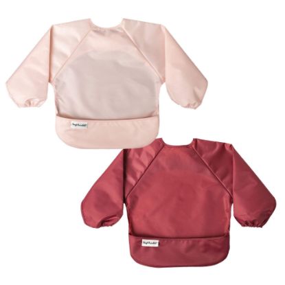 Picture of Tiny Twinkle Mess Proof Baby Bib |2 Pack Waterproof Smock Bib for Eating, Machine Washable Full Sleeve with Pocket (Rose Burgundy, Small 6-24 Months)