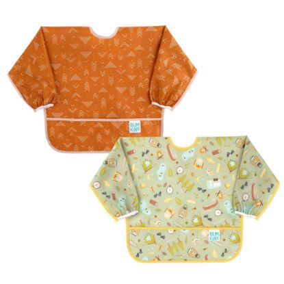 Picture of Bumkins Sleeved Bib for Girl or Boy, Baby and Toddler for 6-24 Mos, Essential Must Have for Eating, Feeding, Baby Led Weaning Supplies, Long Sleeve Mess Saving Food Catcher, 2-pk Camp and Grounded