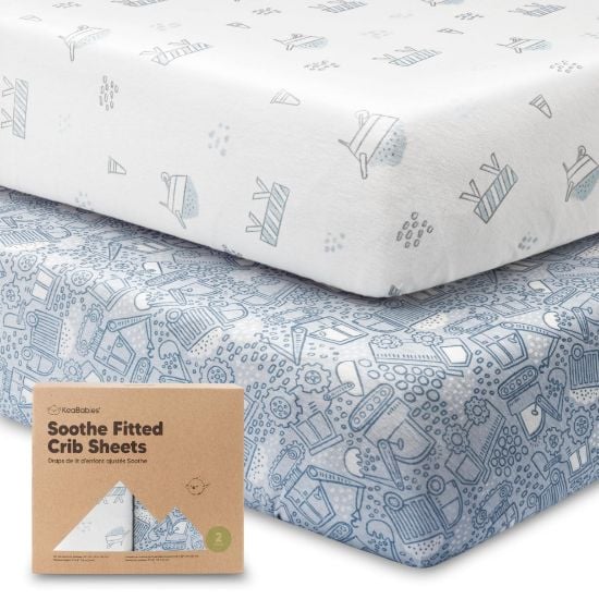 Picture of KeaBabies 2-Pack Organic Crib Sheets for Boys, Girls - Fitted Crib Mattress Sheet Neutral, Breathable Jersey Cotton Cover for Baby Bed, Toddler Mattress, Soft & Cute Prints (Excavation)