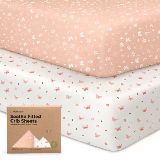 Picture of KeaBabies 2-Pack Organic Crib Sheets for Boys, Girls - 52x28 Fitted Crib Mattress Sheet Neutral, Breathable Jersey Cotton Cover for Baby Bed, Toddler Mattress, Soft & Cute Prints (Butterflies)