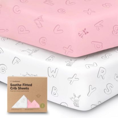 Picture of KeaBabies 2-Pack Organic Crib Sheets for Boys, Girls - 52x28 Fitted Crib Mattress Sheet Neutral, Breathable Jersey Cotton Cover for Baby Bed, Toddler Mattress, Soft & Cute Prints (ABC Land Rose)