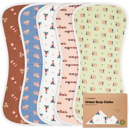 Picture of Organic Burp Cloths for Baby Boys and Girls - 5-Pack Super Absorbent Burping Cloth, Burp Clothes, Soft & Plush, Newborn Milk Spit Up Rags, Burpy Cloth Bib for Unisex, Burping Rags (Toy Land)