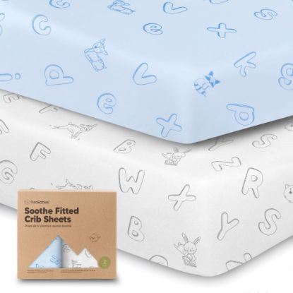 Picture of KeaBabies 2-Pack Organic Crib Sheets for Boys, Girls - Fitted Crib Mattress Sheet Neutral, Breathable Jersey Cotton Cover for Baby Bed, Toddler Mattress, Soft & Cute Prints (ABC Land Sky)