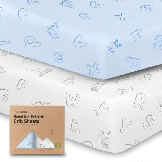 Picture of KeaBabies 2-Pack Organic Crib Sheets for Boys, Girls - Fitted Crib Mattress Sheet Neutral, Breathable Jersey Cotton Cover for Baby Bed, Toddler Mattress, Soft & Cute Prints (ABC Land Sky)