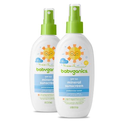 Picture of Babyganics SPF 50 Baby Sunscreen Spray | UVA UVB Protection | Octinoxate & Oxybenzone Free | Water Resistant, Unscented, 6 Fl Oz (Pack of 2)