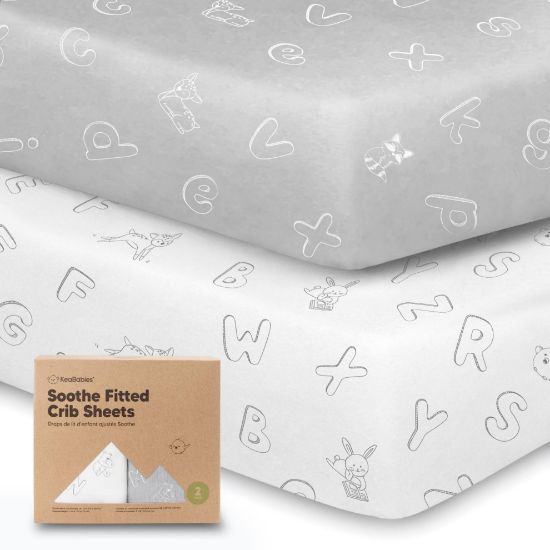 Picture of KeaBabies 2-Pack Organic Crib Sheets for Boys, Girls - 52x28 Fitted Crib Mattress Sheet Neutral, Breathable Jersey Cotton Cover for Baby Bed, Toddler Mattress, Soft & Cute Prints (ABC Land Cloud)