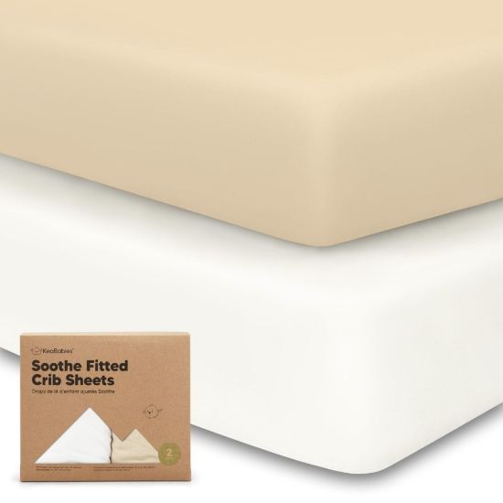 Picture of KeaBabies 2-Pack Organic Crib Sheets for Boys, Girls, Jersey Fitted Crib Sheet, Baby Crib Sheets Neutral, Cotton Breathable Crib Sheet, Cute Printed Crib Mattress Sheet, Baby Mattress Sheets (Khaki)