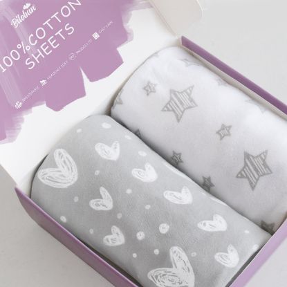Picture of Bassinet Fitted Sheets Compatible with YADAQE, Larex, AMKE 3 in 1(35" X 20"), Foalom, Bellababy, Milliard and TCBunny Bassinet, 2 Pack, 100% Jersey Knit Cotton, Grey and White Print