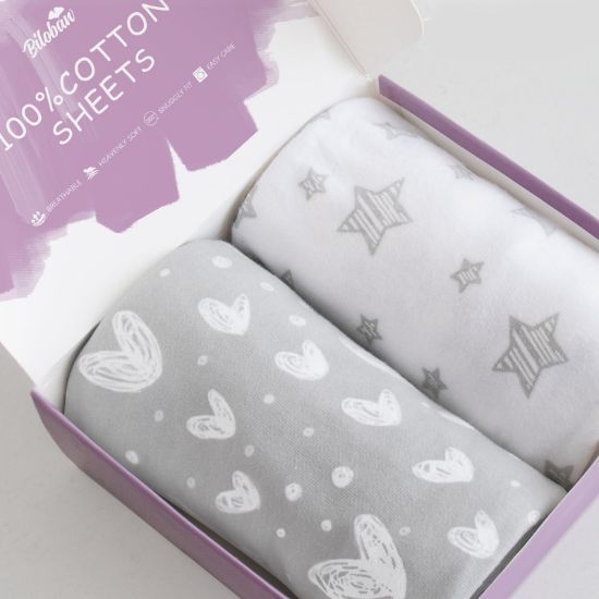 Picture of Bassinet Fitted Sheets Compatible with YADAQE, Larex, AMKE 3 in 1(35" X 20"), Foalom, Bellababy, Milliard and TCBunny Bassinet, 2 Pack, 100% Jersey Knit Cotton, Grey and White Print