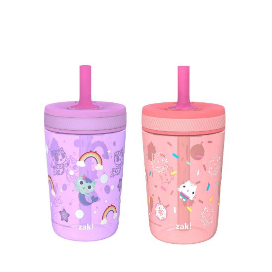 Picture of Zak Designs Gabby's Dollhouse Kelso Toddler Cups For Travel or At Home, 15oz 2-Pack Durable Plastic Sippy Cups With Leak-Proof Design is Perfect For Kids Cakey Cat, Mercat