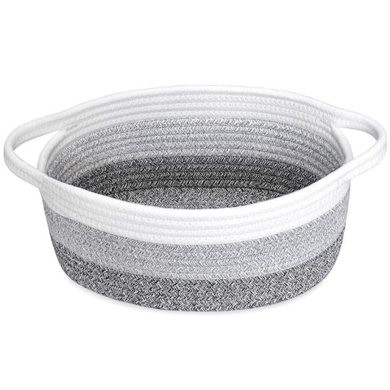 Picture of ABenkle Small Basket with Handles - Decorative Durable Rope Woven Storage Bin Shelf Storage Organizer Cube, Easter Baby Gift Basket, 12"x8"x5"