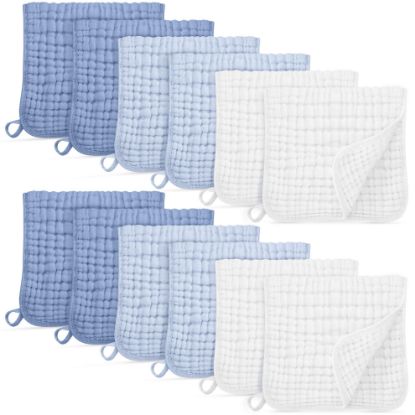 Picture of Unnivoll Muslin Burp Cloths for Baby 100% Cotton Burping Cloths for Boys Girls Large 20''X10'' Extra Soft and Absorbent 12 Pack - Gradient White Blue