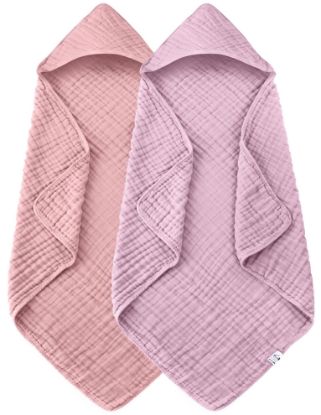 Picture of Spotted Play 2 Pack Hooded Baby Towels - 100% Muslin Cotton for Newborns, Infants, Toddlers - Large 32x32 Inch Size - Highly Absorbent and Essential for Newborn Care, Light Sakura