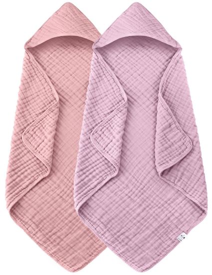 Picture of Spotted Play 2 Pack Hooded Baby Towels - 100% Muslin Cotton for Newborns, Infants, Toddlers - Large 32x32 Inch Size - Highly Absorbent and Essential for Newborn Care, Light Sakura