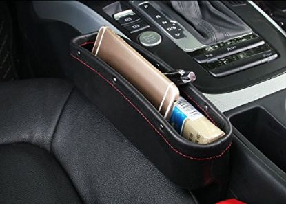 Picture of Car Seat Pockets, Console Side Organizer, PU Leather Seat Gap Filler, Car Seat Drop Stop, Catch Caddy for Cellphone/Wallet/Coin/Key (2 Pack Black)