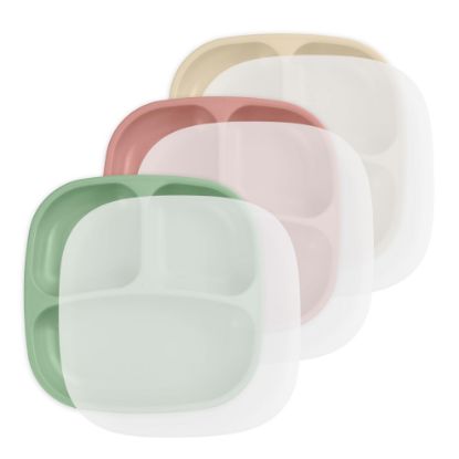 Picture of Re-Play Made in USA 7" Deep Walled Divided Plates for Kids, Set of 3 With 3 Lids - Reusable 3 Compartment Plates, Dishwasher and Microwave Safe - 7.37" x 7.37" x 1.25", Desert Sands