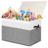 Picture of Large Toy Storage Box with Lid, Sturdy Toys Storage Chest Bin Organizer Basket with Dividers for Kids, Boys, Girls, Nursery, Closet, Bedroom, Playroom 25"x13" x16" (Grey and White)