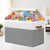 Picture of Large Toy Storage Box with Lid, Sturdy Toys Storage Chest Bin Organizer Basket with Dividers for Kids, Boys, Girls, Nursery, Closet, Bedroom, Playroom 25"x13" x16" (Grey and White)