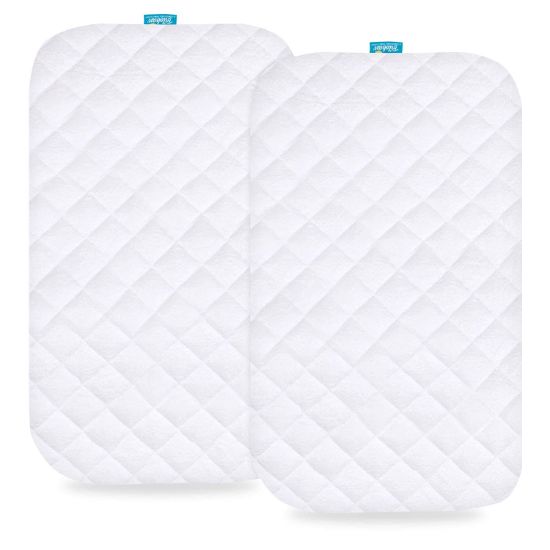 Picture of Waterproof Quilted Bassinet Mattress Pad Cover Compatible with Arm's Reach Clear-Vue, Cambria, Mini Ezee 2 in 1Co-Sleeper Bassinet 2 Pack, Ultra Soft Viscose Made from Bamboo Terry Surface
