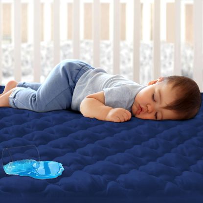 Picture of Crib Mattress Protector Sheets Fitted Waterproof Crib Mattress Pad Cover, Noiseless & Machine Wash 100% Absorbent Crib/Toddler Mattress Protector Sheet Quilted, Navy, 52" x 28"