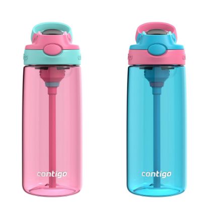 Picture of Contigo Aubrey Kids BPA-Free Water Bottle with Silicone Straw Spill-Proof Lid Dishwasher Safe 20oz 2-Pack Suitable for 3+ Years Azalea/Jade & Blue Raspberry/Azalea