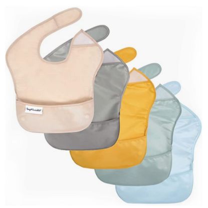 Picture of Tiny Twinkle Mess-Proof Baby Bib - Waterproof Bib for Baby Boy or Girl - Machine Washable - Adjustable Closure - PVC, BPA & Phthalate Free - Great for Travel - Baby Food Bibs (5 Pack, Unisex Solids)