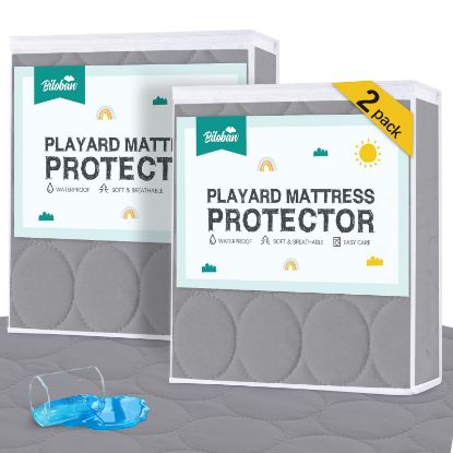 Picture of Pack and Play Mattress Protector Sheets Waterproof 2 Pack, Quilted Pack and Play Mattress Pad Cover Fitted Fits for Graco Pack n Play Playard Mattress/Playpen Mattress, Grey, 39" x 27"