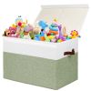 Picture of Large Toy Storage Box with Lid, Sturdy Toys Storage Chest Bin Organizer Basket with Dividers for Kids, Boys, Girls, Nursery, Closet, Bedroom, Playroom 25"x13" x16" (Green and White)