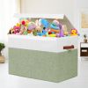 Picture of Large Toy Storage Box with Lid, Sturdy Toys Storage Chest Bin Organizer Basket with Dividers for Kids, Boys, Girls, Nursery, Closet, Bedroom, Playroom 25"x13" x16" (Green and White)