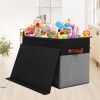 Picture of Large Toy Storage Box with Lid, Sturdy Toys Storage Chest Bin Organizer Basket with Dividers for Kids, Boys, Girls, Nursery, Closet, Bedroom, Playroom 25"x13" x16" (Black and Grey)