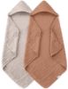 Picture of Spotted Play 2 Pack Hooded Baby Towels - 100% Muslin Cotton for Newborns, Infants, Toddlers - Large 32x32 Inch Size - Highly Absorbent and Essential for Newborn Care, Light Bean Paste