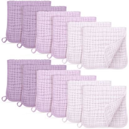Picture of Unnivoll Muslin Burp Cloths for Baby 100% Cotton Burping Cloths for Boys Girls Large 20''X10'' Extra Soft and Absorbent 12 Pack - Gradient Purple