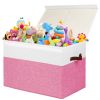 Picture of Large Toy Box with Lid, Sturdy Toy Storage Chest Bin Boxes Organizer Basket with Dividers for Toddlers, Kids, Boys, Girls, Nursery, Closet, Bedroom, Playroom 25"x13" x16" (Pink and White)